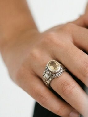 Brighton Sterling Silver Citrine Accent Ring - Yellow Gem Size 5